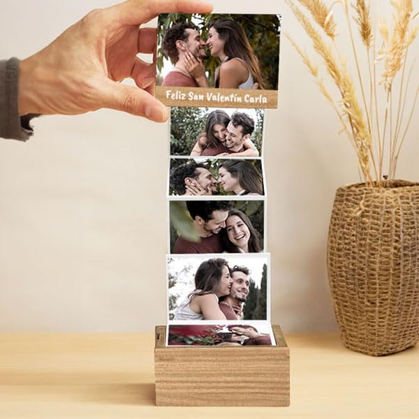 Transparent Gift Caja de Fotos Acordeón Personalizada con Fotos y Texto. Regalo Original para Parejas, Hombres o Mujeres. Regalos Personalizados. Caja de Sorpresa y Recuerdos. Álbum Desplegable