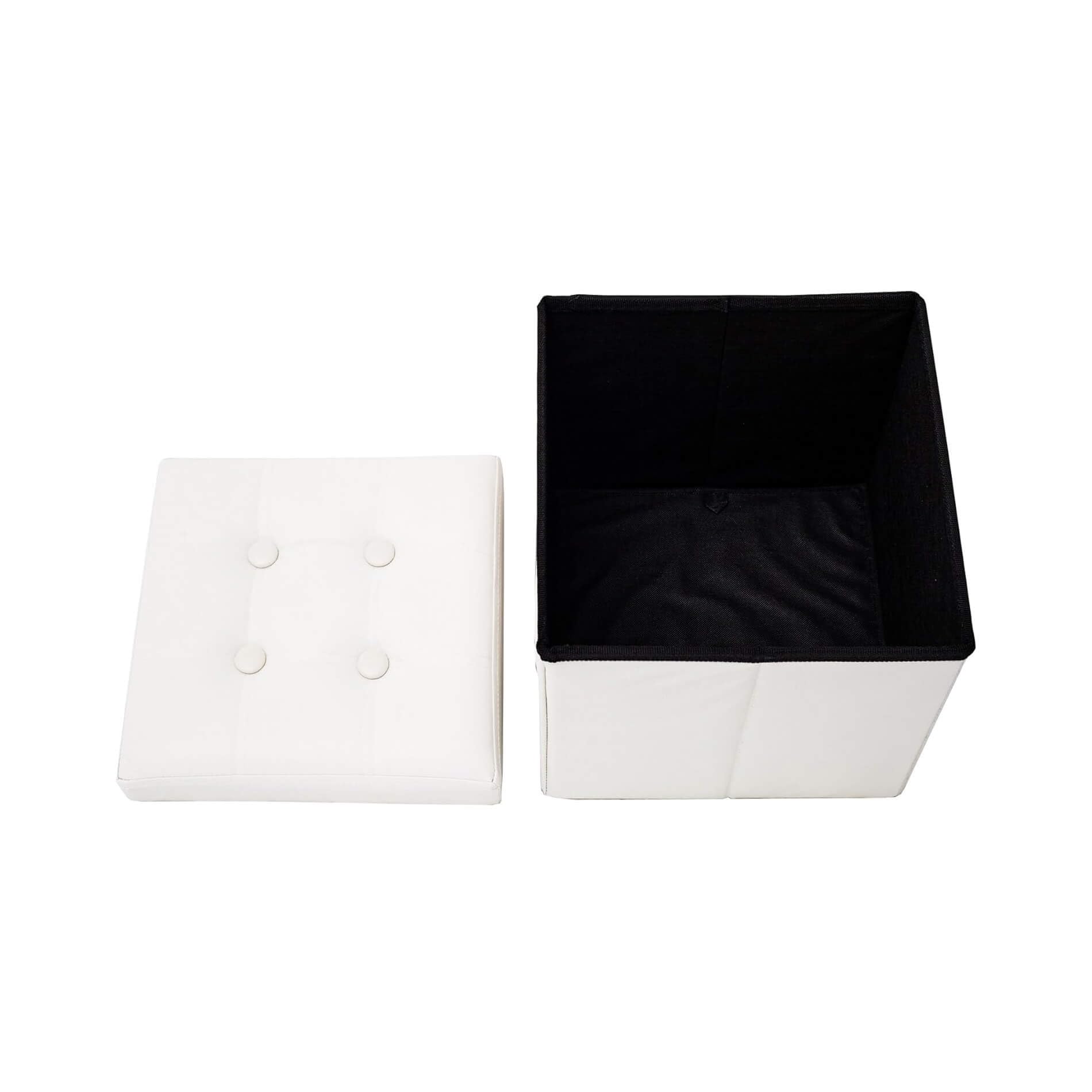 Rebecca Mobili RE4256 - Pouf Contenitore e imbottito, in Finta Pelle, Pieghevole, Bianco, 30 x 30 x 30 cm