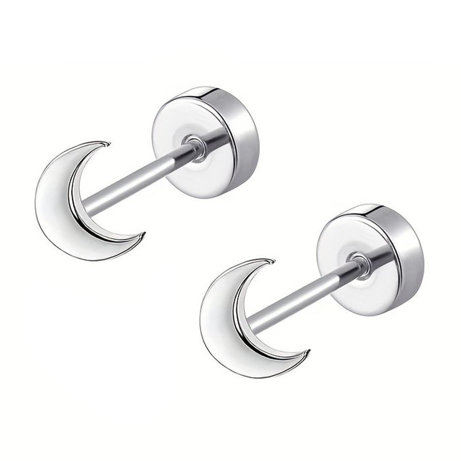 peora Silver Plated Moon Shape Stud Earrings Fashion Jewellery Gift for Men & Boys-picture-3