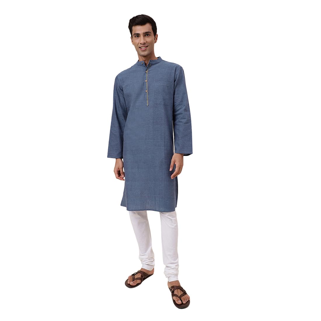 Fabindia Men's Cotton Woven Comfort Fit Kurta (1032009Blue_Blue