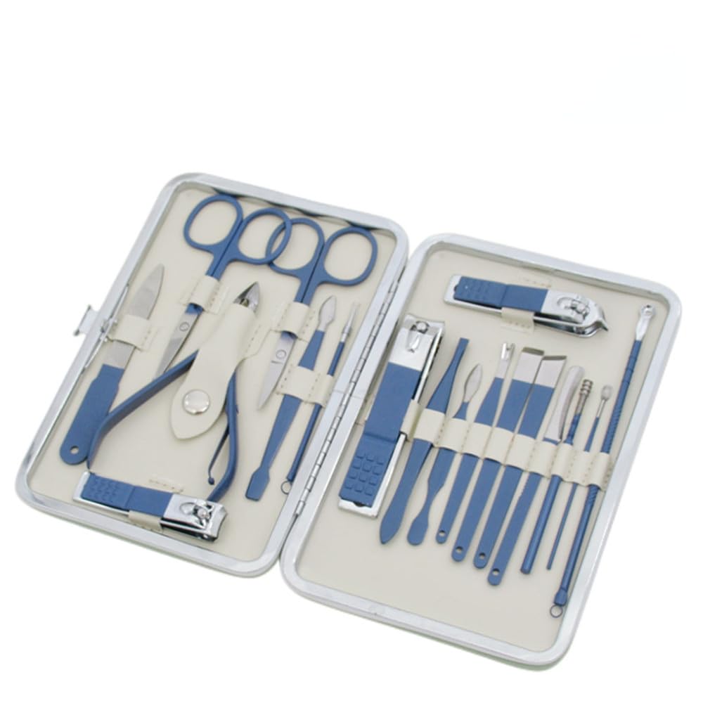 Ensemble de 18 Coupe-Ongles en Acier Inoxydable, Pinces de beauté pour pédicure, Ensemble de beauté, 18 pièces Bleues (18 pièces Bleues)
