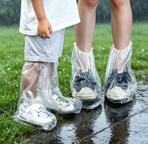 Image of 10 Pairs Kids Shoe Covers for Rain Disposable Waterproof Shoes Cover Plastic Clear Heavy Duty Shoe Cover for Kids Children