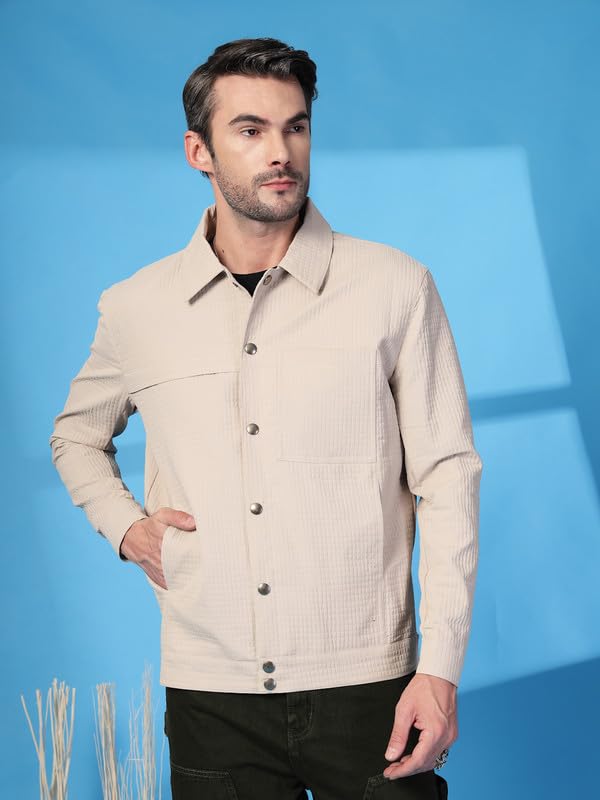 Image of CHKOKKO Men's Fleece Solid Winter Wear Regular Fit Standard Length Jacket