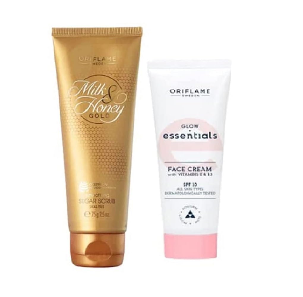 Smoothing Sugar Scrub 75gm,Glow Essentials Face Cream 50ML SPF 10 50gm and Stylish hair/head band (ASSORTED) (Combo) (by Ori flame)