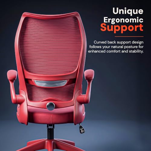 Image of DROGO Chrono Ergonomic Office Chair for Work with Adjustable Lumbar Support | Curved Back Breathable Mesh | Computer Chair With 120 Recline | 2D Padded Armrest & Heavy Nylon Base, 1-Yr Warranty (Red)
