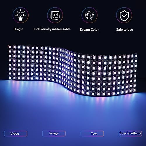 Image of WS2812B RGB LED Digital Flexible Individually Addressable Panel Light WS2812 8X8 16X16 8X32 LED Module Matrix Screen DC5V (2Pack 8X32 256Pixels)