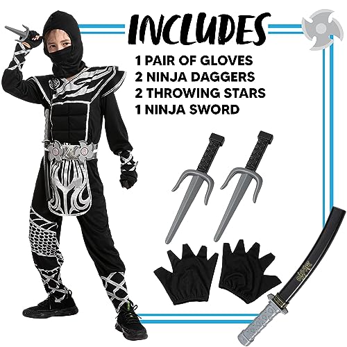 Spooktacular Creations Costume Ninja Bleu Enfant – Set 9 Pièces – Déguisement Furtif – Tailles 5-12 Ans
