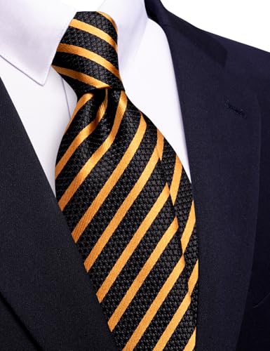 Image of Barry.Wang Silk Men Ties Formal Stripes Necktie and Tie Clip for Wedding Party Business Fashion Classic