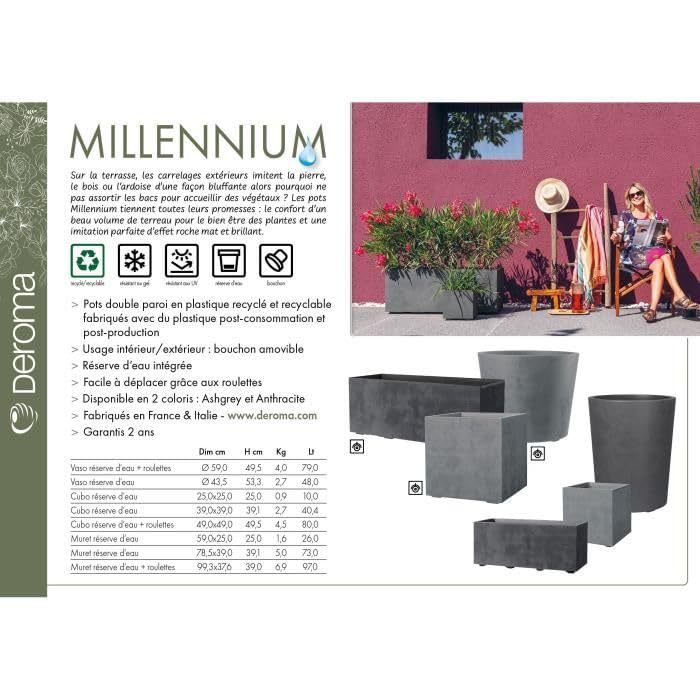 Deroma Jardiniere Muret Millennium R - Anthracite - A réserve d'eau - 59 cm