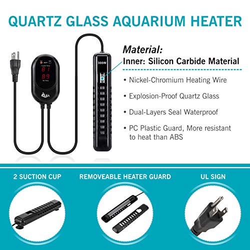 Image of AQQA Aquarium Heater 300W for 80-95 Gallon Fish Tank Heater Aquarium Submersible Heater Betta Fish Heater Aquarium Thermostat Heater for Freshwater Saltwater Fish Tanks (300W for 80-95 Gal)