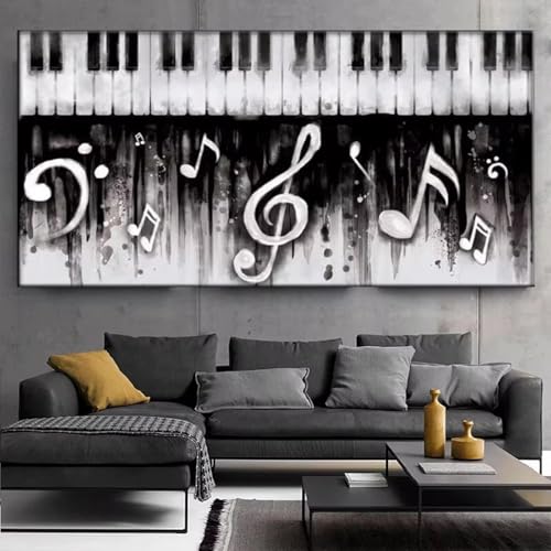 Cuadro sobre lienzo de piano negro abstracto moderno, carteles de instrumentos musicales e impresiones, imagen artística de pared para decoración del hogar, 40x80cm (16x32in), sin marco