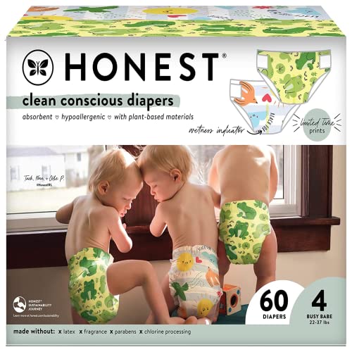 Image of The Honest Company Clean Conscious Diapers | Plant-Based, Sustainable | Spring '23 Limited Edition Prints | Club Box, Size 4 (22-37 lbs), 60 Count