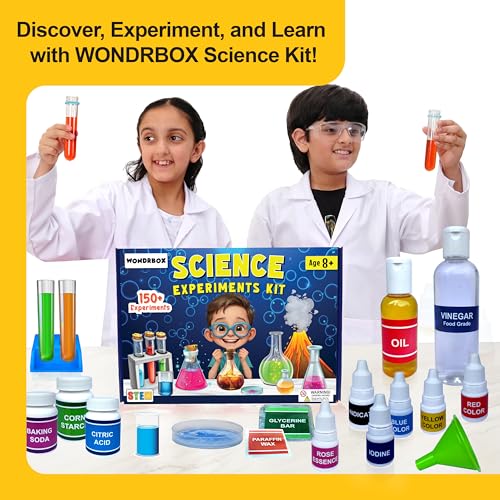 Image of WONDRBOX 150+ Science Experiment Kit for Ages 8 10 12 Year | Birthday Gifts Ideas | STEM School Project Learning Toy for 8 9 10 11 12