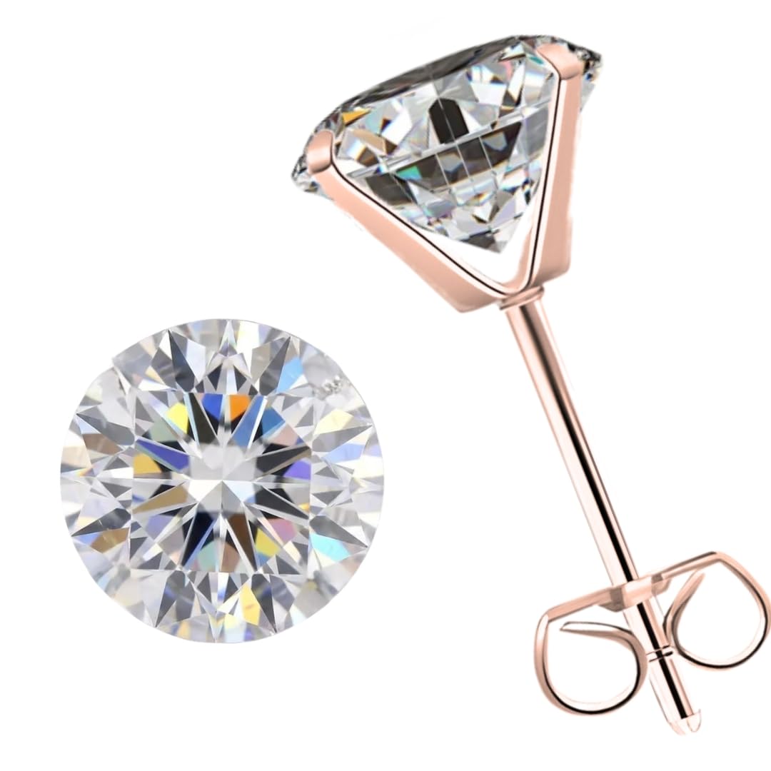 Anti-Tarnish Rose Gold Solitaire Stud Earrings for Women Men Gift | Platinum-Polished Steel & Certified Diamond-Tier Pure Brilliance Zirconia | VVS1 D-Color Ideal-Cut | Lifetime-Replacement | 100% Buyback-for-Upgrade | Hypoallergenic | Forever Durability |-image-1
