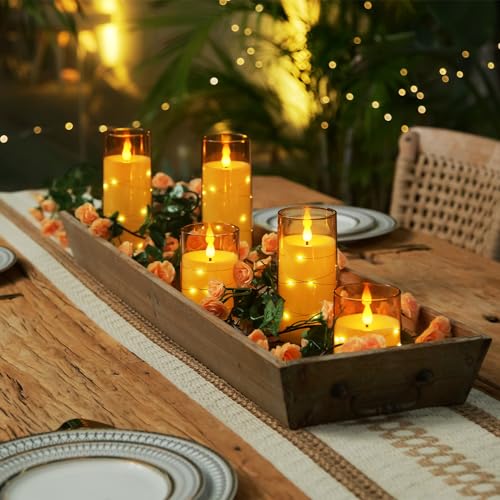Image of Homemory Flickering Flameless Candles, Gold LED Pillar Candles with Remote