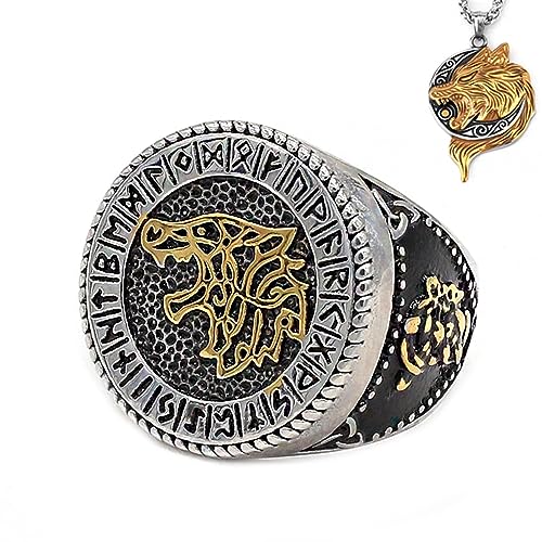 Collier et bague loup Fenrir Viking Odin en acier comme cadeau d'anniversaire