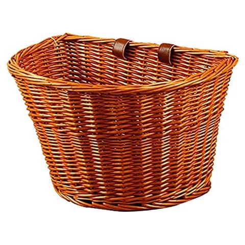 Teekit Bike Basket Front,Wicker D-Shaped Bike Basket for Women,Portable Hand-Woven Shopping Basket, Folk Craftsmanship Bicycle Storage Basket with Leather Straps Cover
