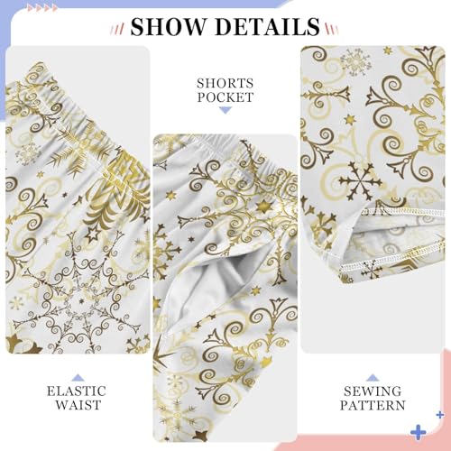 Christmas Golden Snowflakes Pattern Boys Long Pants Soft Trousers Elastic Waist Kids Lounge Bottoms with Pockets S-XL4