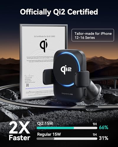 INIU Qi2 Certified 15W Car Phone Holder Wireless Charger, Ultra-Stable 22N for MagSafe Car Mount Charger with Cooling Fins & RGB Lighting Only for iPhone 16/15/14/13/12 Series, Purple