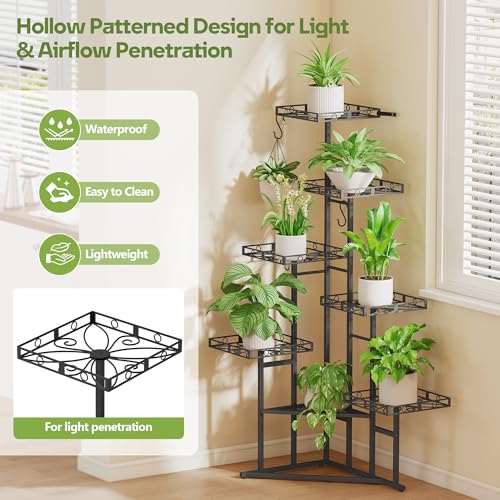 Image of Quikraen 46 inch Tall Plant Stand Indoor,Multiple Tiers Corner Plant Shelf for Corner, 7-Tier Large Metal Flower Holder, Plant Rack for Home Decor, Patio (Black)