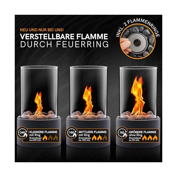 KAMINESS® Tischkamin | Verstellbare Flamme & 3h Brenndauer | Tischfeuer Set | Ethanol Kamin Indoor & Outdoor inkl. 2X Natursteinen (500g) & 2 Brennkammern | Bioethanol Kamin | Balkon Deko Terrasse – Bild 3