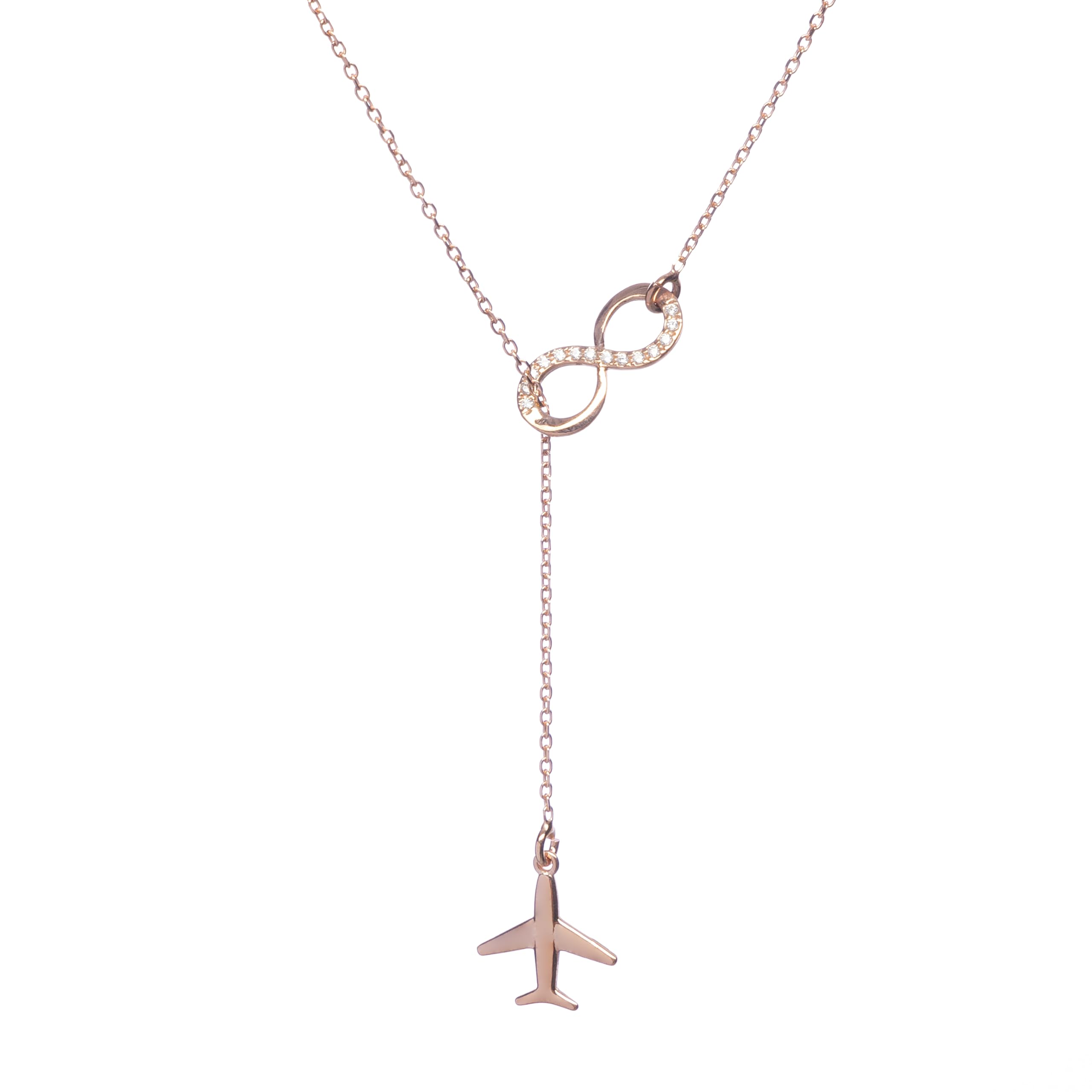 WearTravelers Collana Aereo e Infinito in argento 925 con zirconi - Idea Regalo per Donna Viaggiatrice - Prodotto Made in Italy - Modello Sidney