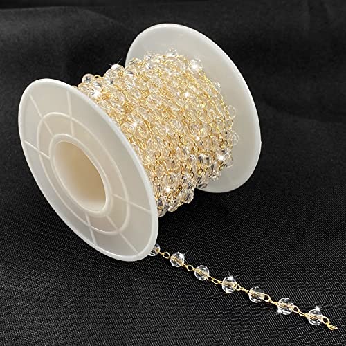 Wergund Chain for Jewelry Making -16.4 Feet Beaded Copper Link Chain Bulk, 4mm Glass Crystal Beads with Spool - for DIY Handmade Craftings Bracelet Necklace Chain Earrings Accessories