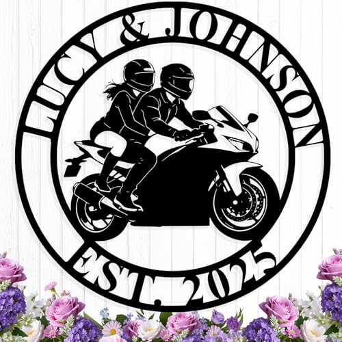 Personalized Biker Couple Metal Sign, Custom Motorcycle Sign Wall Art