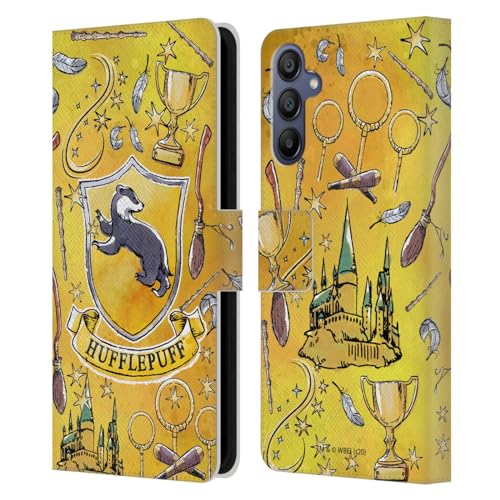 Head Case Designs Officially Licensed Harry Potter Hufflepuff Pattern Deathly Hallows XIII Leather Book Wallet Case Cover Compatible With Samsung Galaxy A15