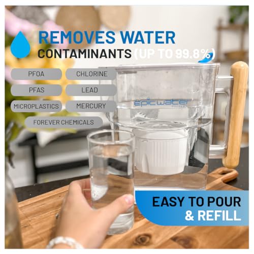 epic water filters pure filter pitchers for drinking water 10 cup 150 gallon filter tritan bpa free removes fluoride chlorine lead forever chemicals white amp bamboo
