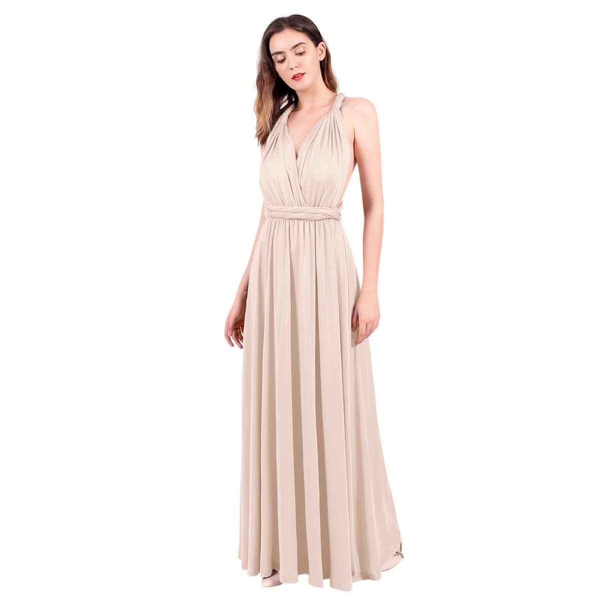 Womens Sexy Convertible Multi Way Wrap Transformer Solid Cocktail Off Shoulder Wedding Bridesmaid Evening Long Maxi Dress Floor Length Bandage Pageant Prom Ball Gowns Khaki XL