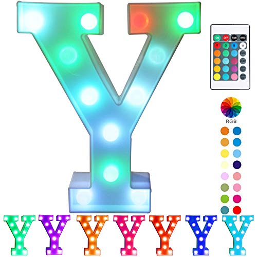 Image of Pooqla Colorful Marquee Letters LED Light Up Letters with Remote, Party Birthday Letter with Lights Decorations for Classroom Room Dorm Home - Multicolor Letter Y
