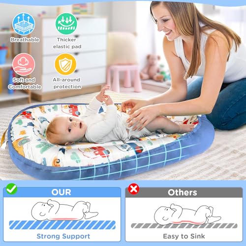 Image of KISS GOLD Baby Lounger - Breathable Soft Cotton Cover Baby Lounger Nest, Babies Essentials Gifts, Portable Lounger for Baby Tummy Time Floor Playing Seated Support for Home and Travel