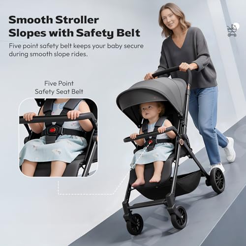 Image of StarAndDaisy Stroller for Baby Boy Girl 0 to 5 Years /Foldable Baby Stroller Light Weight with Multi-Level Seat Recline, 5 Point Safety Belt, Pram for Kids-Grey