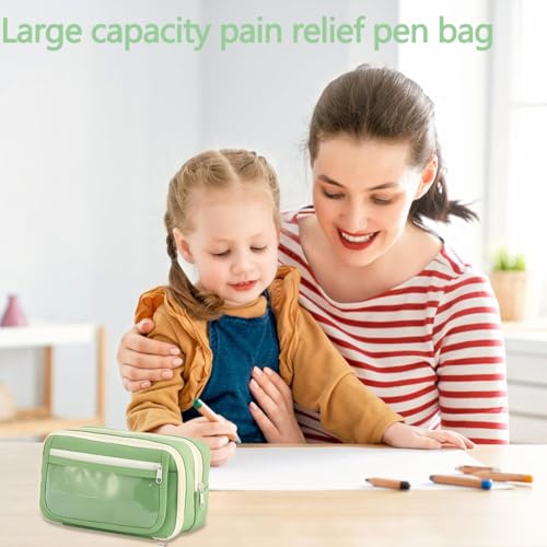 Image of Zibuyu Large Capacity Student Pencil Pouch for Girls & Boys, Fashion 9-Layer Pencil Case Bag, Zip-up Pencil Organizer, Multipurpose Pouch for Stationery Items, Makeup, Accessories, Green