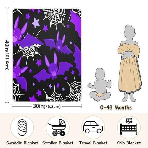 Burbuja Cartoon Purple Bats Baby Blanket for Boys Girls, Nursery Soft Warm Swaddling Receiving Baby Blankets, 30x40 in Toddler Blanket3