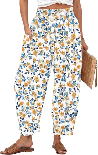Image of TARSE Women's Linen Wide Leg Pants Baggy High Waist Palazzo Pants