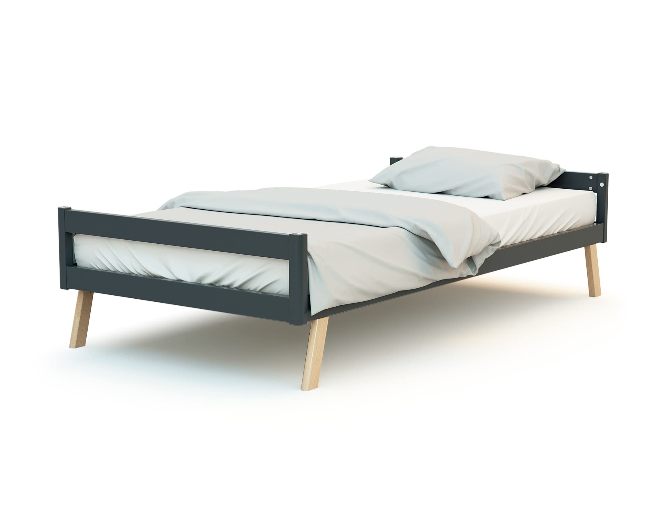 AT4 - Lit cabane bébé évolutif en bois CONFORT Gris Graphite et Hêtre Verni 70 x 140 cm|146 x 74,5 x 162,5 cm | Lit transformable junior | Sommier réglable 3 hauteurs | 100% hêtre massif