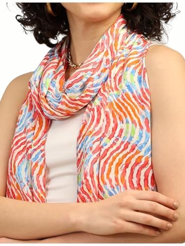 Image of KE KANHA EXPORTS Scarf for Women Boho | Border Print Stylish | Stole for Women Breathable Summer Beach Wrap with Tassels | Multicolour |180 x 50 cm FREE Scrunchie Included