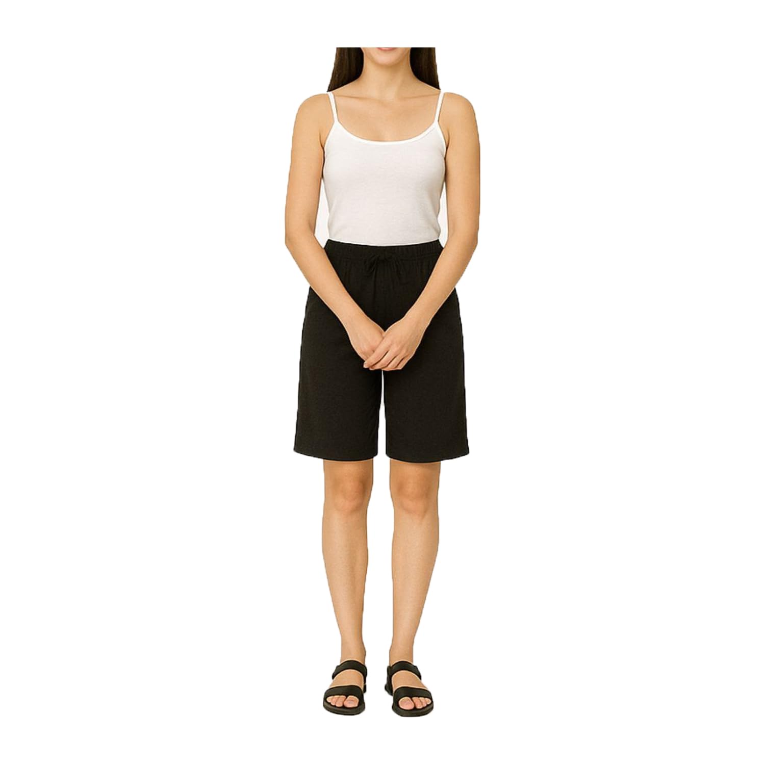 Womens Cotton Plain Shorts for Girls Black 1Pack-picture-20