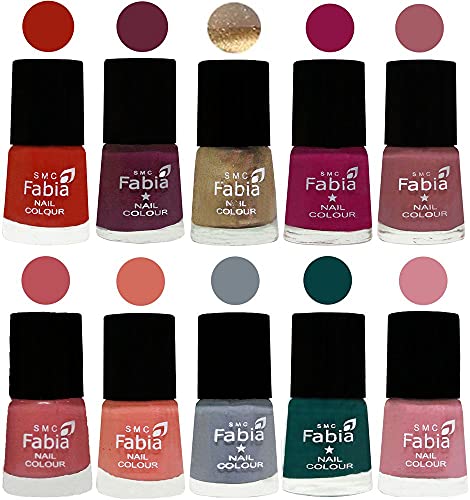 Image of SMC Fabia ALL IN ONE (PACK OF 10), Long Lasting Glossy Nail Polish, 6 ml Each, All Vibrant Colours,01843