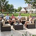 LEVELEVE 7 Pieces Outdoor Patio Furniture Sets,Rattan Conversation Sectional Set,Manual Weaving Wicker Patio Sofa with Tea Table