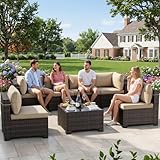 LEVELEVE 7 Pieces Outdoor Patio Furniture Sets,Rattan Conversation Sectional Set,Manual Weaving Wicker Patio Sofa with Tea Table