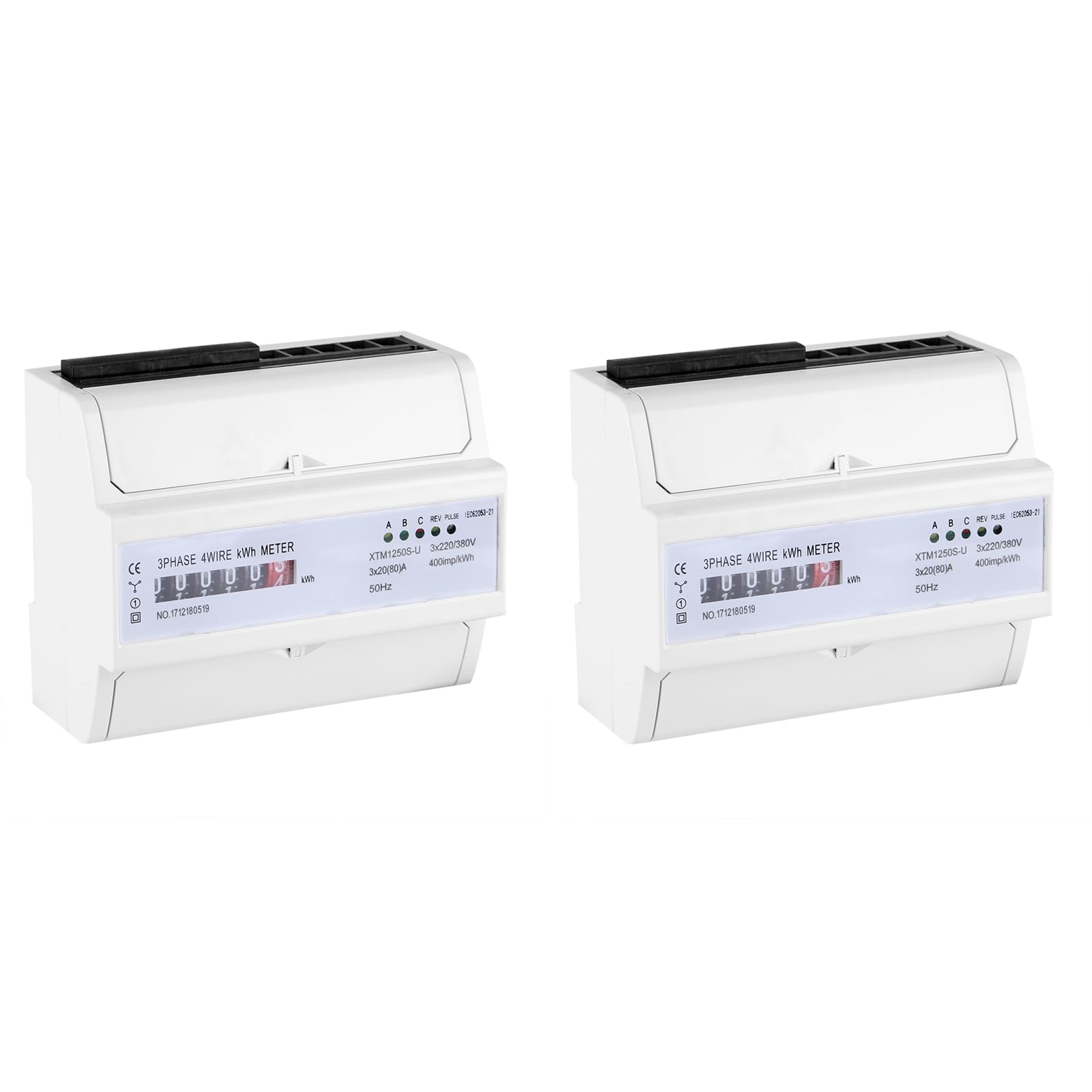 Compteur D'énergie 2 Pièces 4 Fils 3P, Compteur électronique KWh 35mm DIN Wattmètre à 6 Chiffres 50Hz