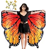 D.Q.Z Double Sided Women Butterfly Wings Costumes for Adults Fairy Ladies Festival Halloween Dress UP Party (Flame Orange)