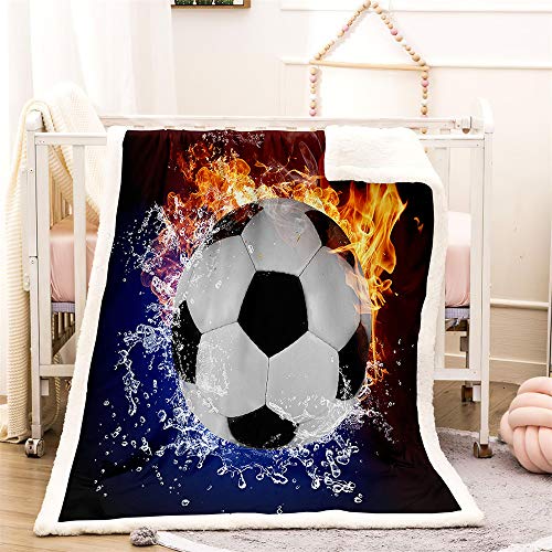 Ouduo Couvertures et Plaids, Impression de Football Couverture Polaire Moelleuse pour Adultes Enfants en Microfibre pour Canapé lit Sherpa Couverture (Eau et feu 3D,150x130cm) Cover