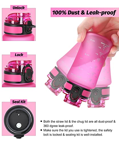 Oldley Kids Water Bottle For School, 12 Oz (2 Lids) Bpa-Free Reusable Leak-Proof Durable Tritan Plastic Water Bottles With Straw & Chug Lids, Anti-Dust Spout Cover (Rose Red) #TOP5