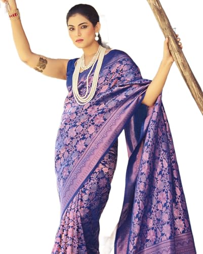 Image of SWORNOF Women's kanjivaram banarasi silk saree for festival Wedding silk with rich pallu Design sarees for women with Unstitched blouse piece