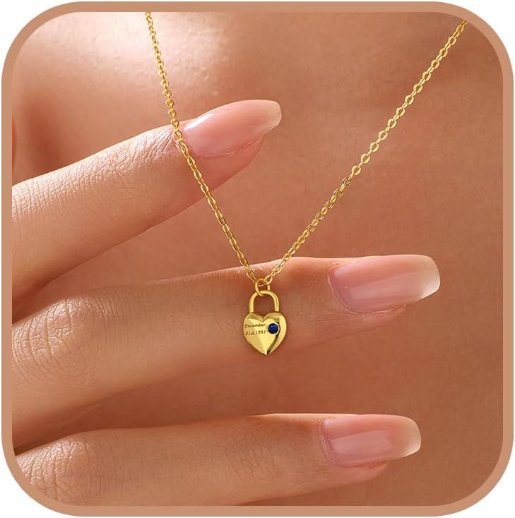 Heart Lock Necklace for Women 925 Sterling Silver 14K Gold Plated CZ Letter Pendant Necklace Couple Best Friend Friendship Necklace Jewelry Mothers Day Gifts