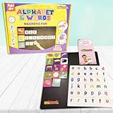 ToyMagic Magnetic Puzzles Alphabet & Words 208 Pcs | 64 Picture Magnets + 144 Letters | Brain Game for Reading & Writing Development | Educational Learning Toys for Kids 3-6 Years